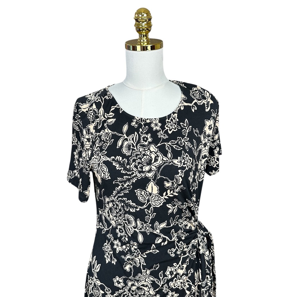 Johnny Was Womens Black Floral Side Tie Midi Dress Short‎ Sleeve Size M - Picture 2 of 7